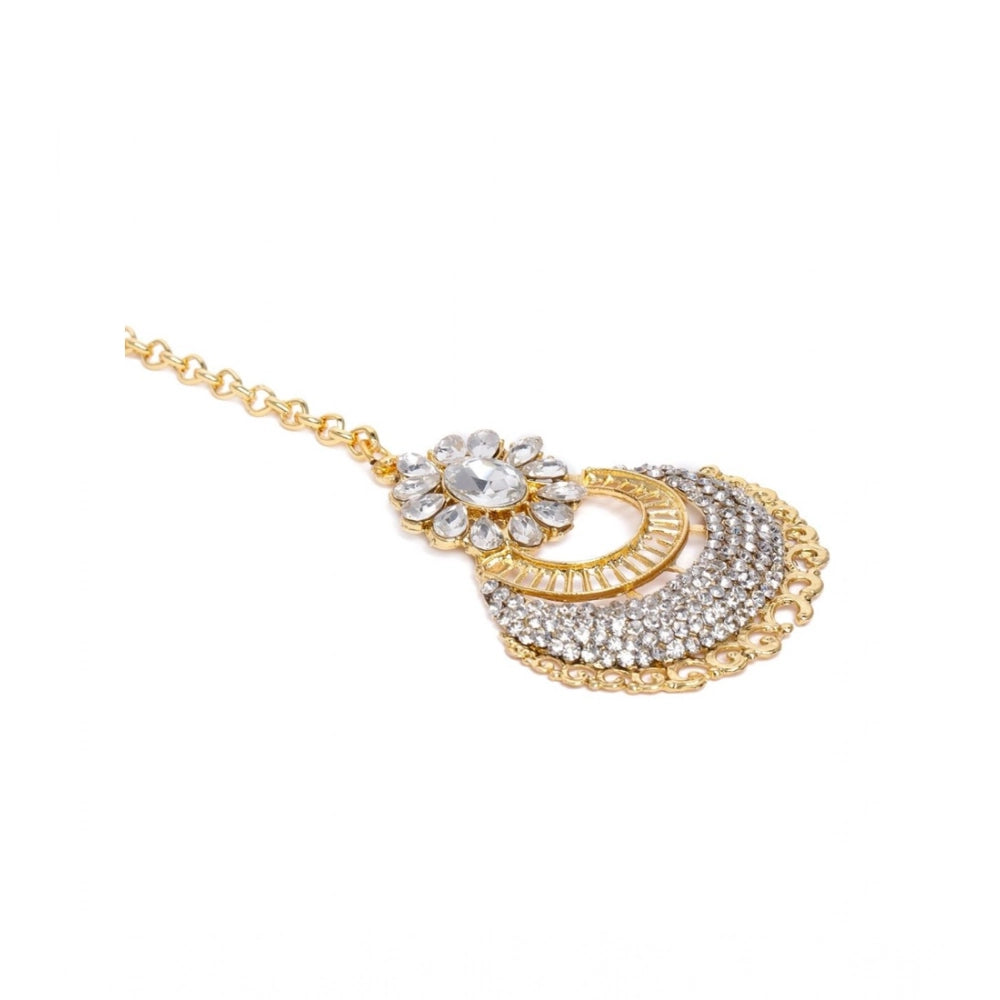 Generic Women's Rose Gold Plated Alloy Kundan Earrings & Mangtikka (White)