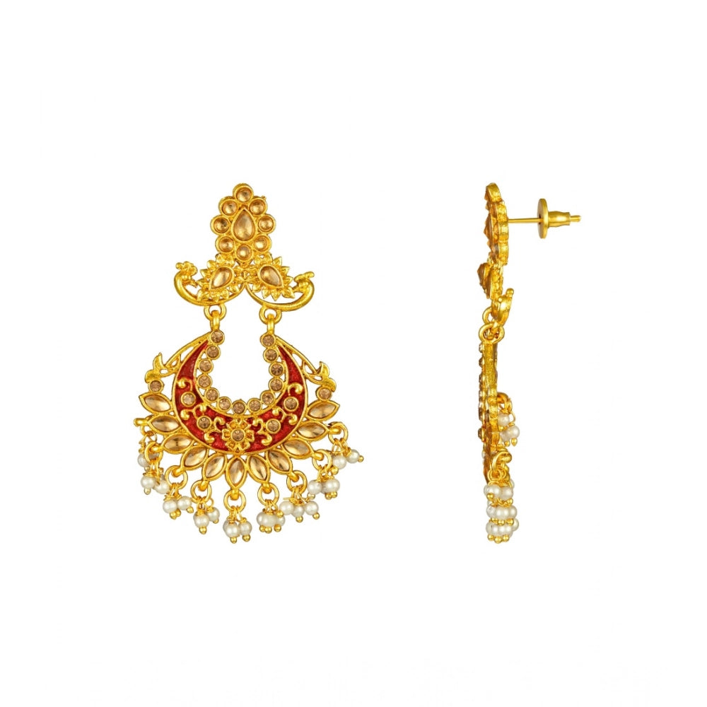 Women's Rose Gold Plated Alloy Kundan Earrings & Mangtikka (Maroon)