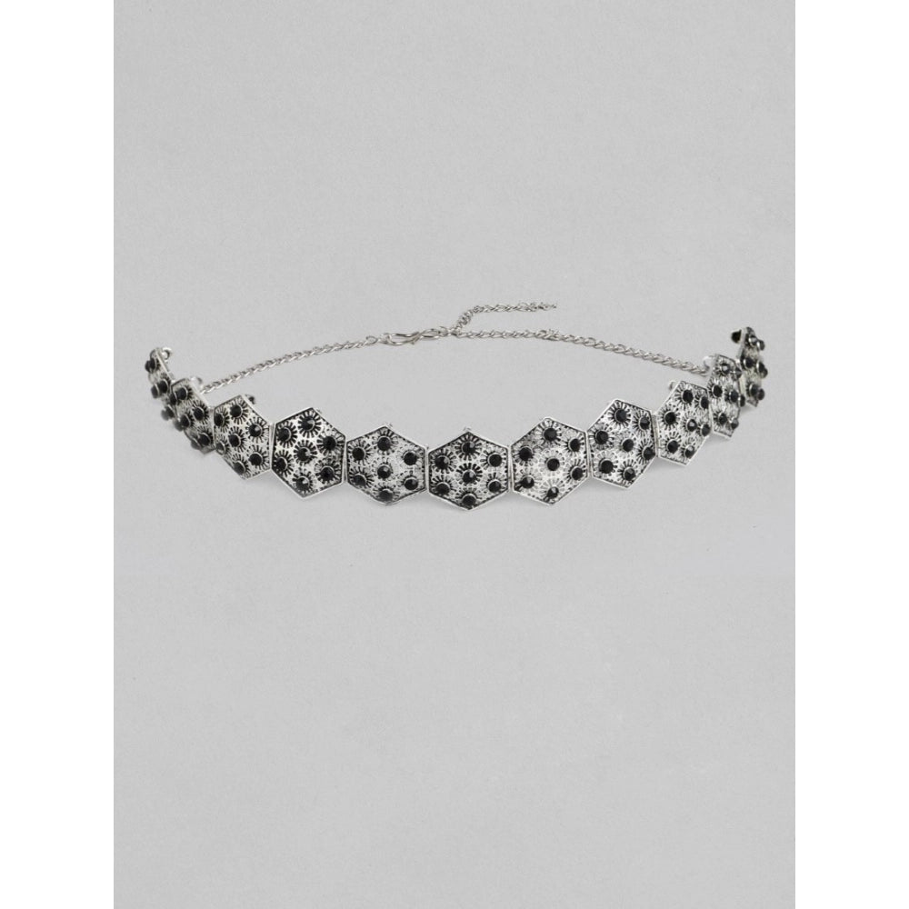 Generic Women's Rose Gold Plated Alloy Choker (Silver & Black)
