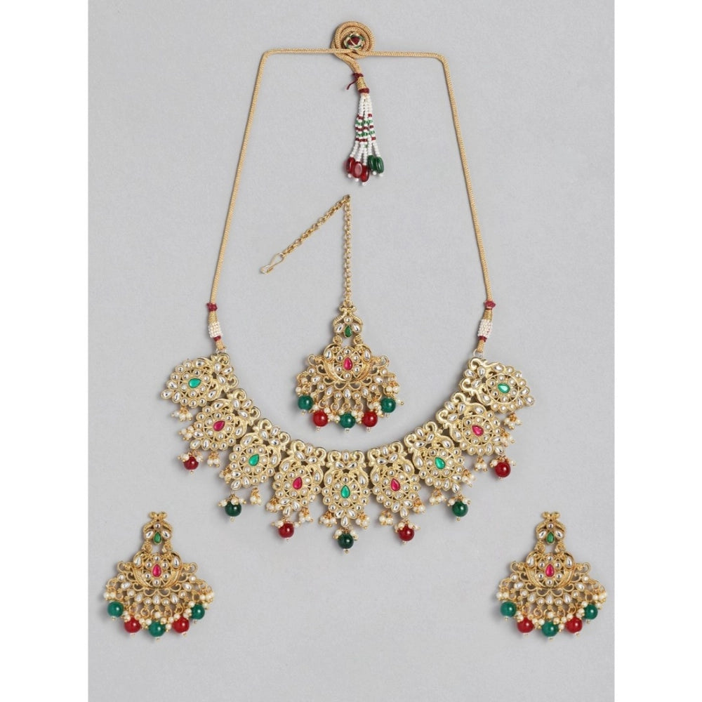 Generic Women's Rose Gold Plated Alloy Necklace & Earings Set (Light Green)