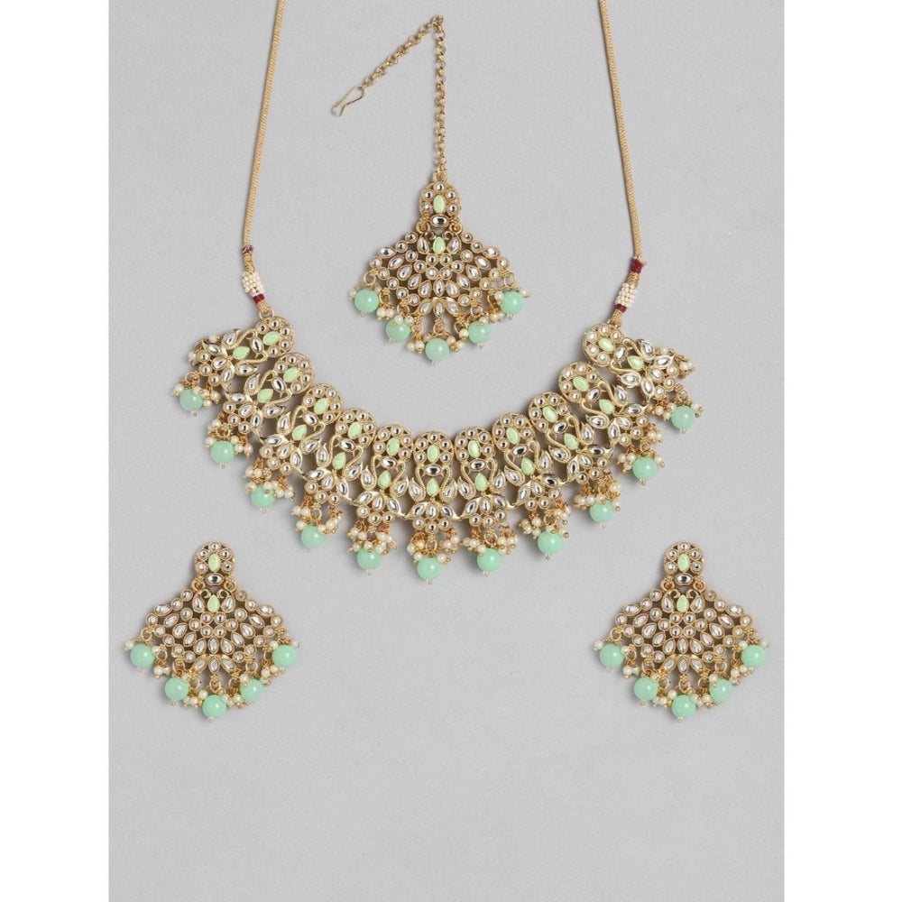 Generic Women's Rose Gold Plated Alloy Necklace & Earings Set (Light Green)