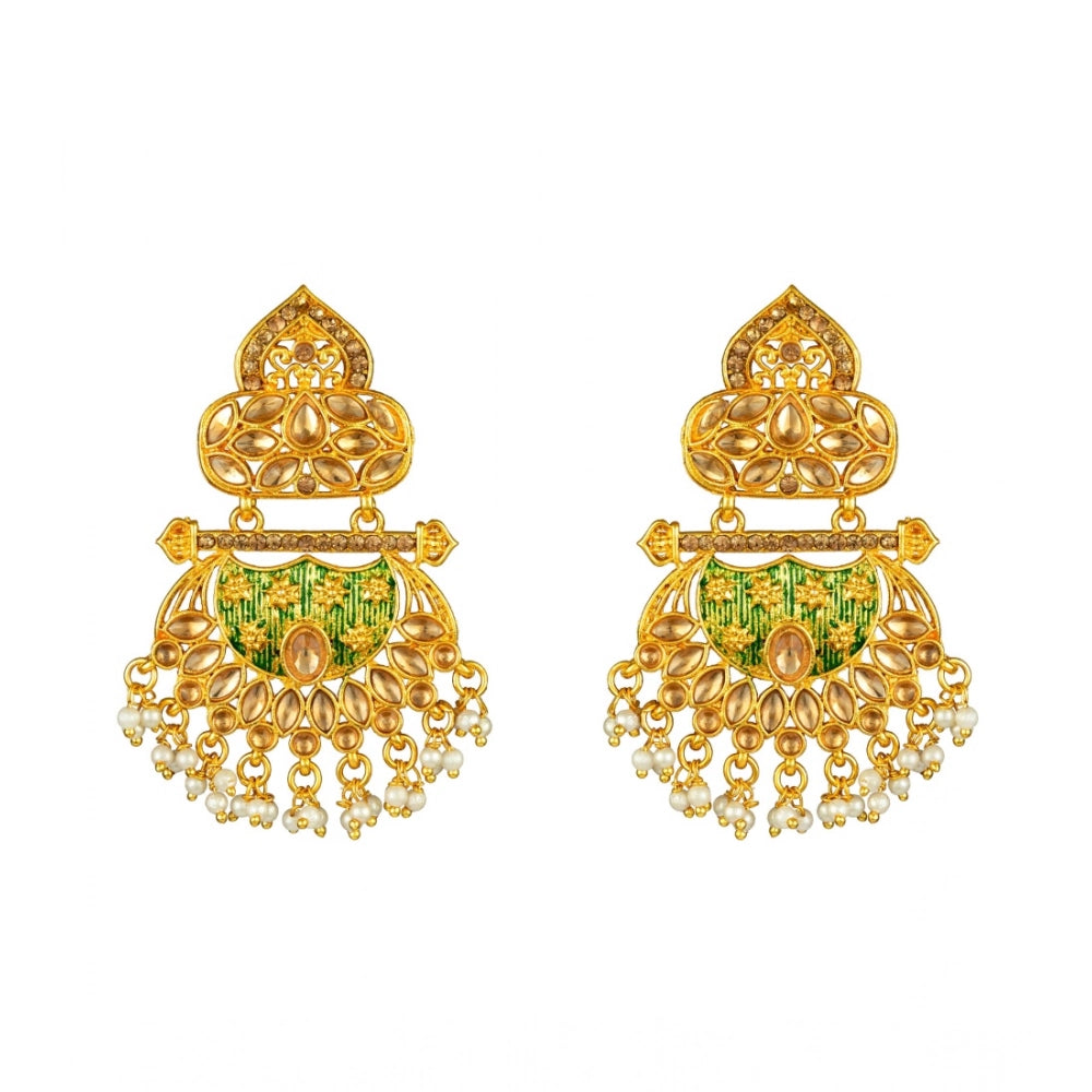 Generic Women's Rose Gold Plated Alloy Kundan Earrings & Mangtikka (Green)