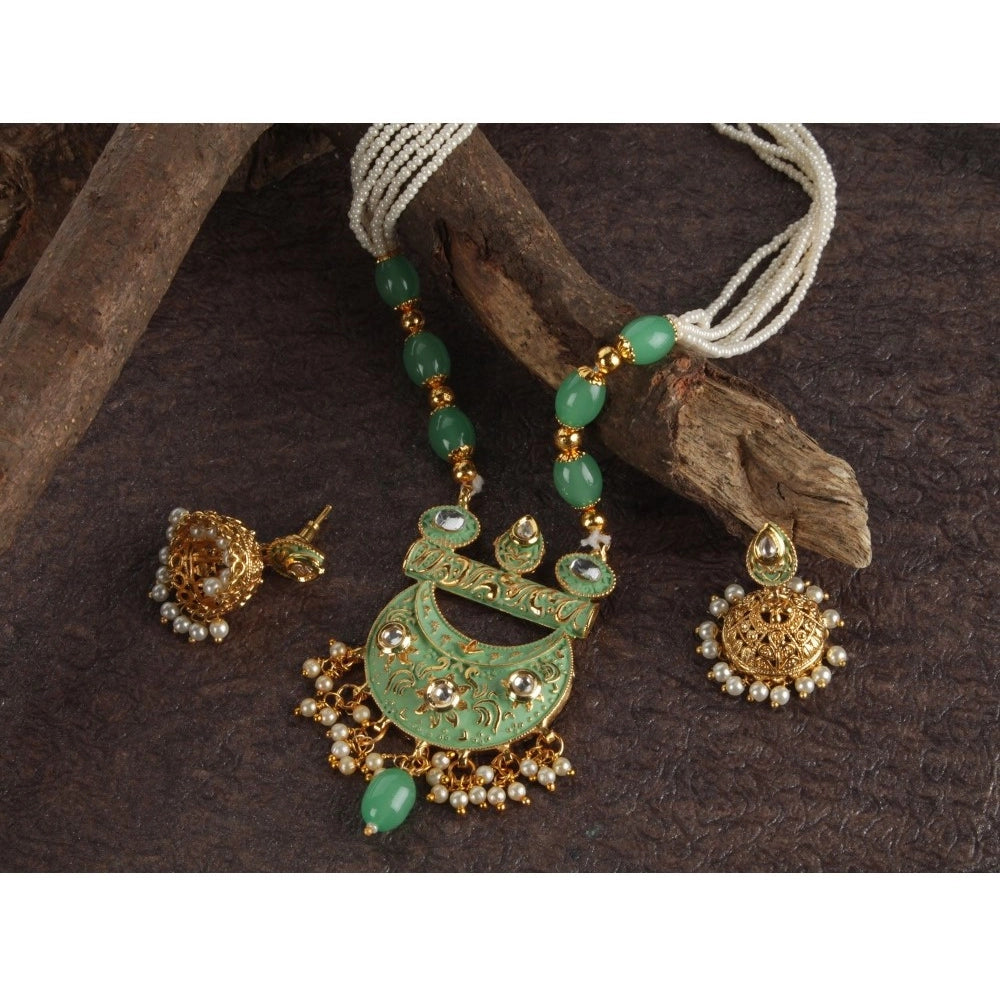 Generic Women's Rose Gold Plated Alloy Necklace & Earings Set (Green)