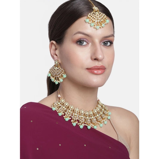 Generic Women's Rose Gold Plated Alloy Necklace & Earings Set (Light Green)