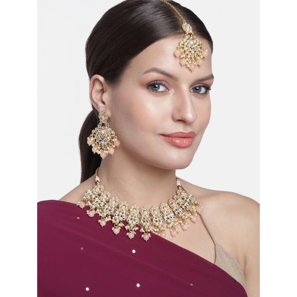Generic Women's Rose Gold Plated Alloy Necklace & Earings Set (Pink)