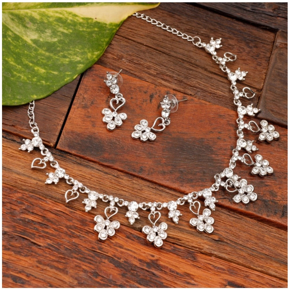 Generic Women's Rose Gold Plated Brass Necklace & Earings Set (Silver)