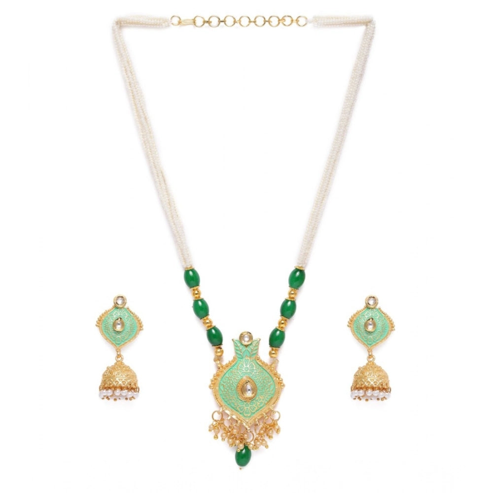 Generic Women's Rose Gold Plated Alloy Necklace & Earings Set (Green)