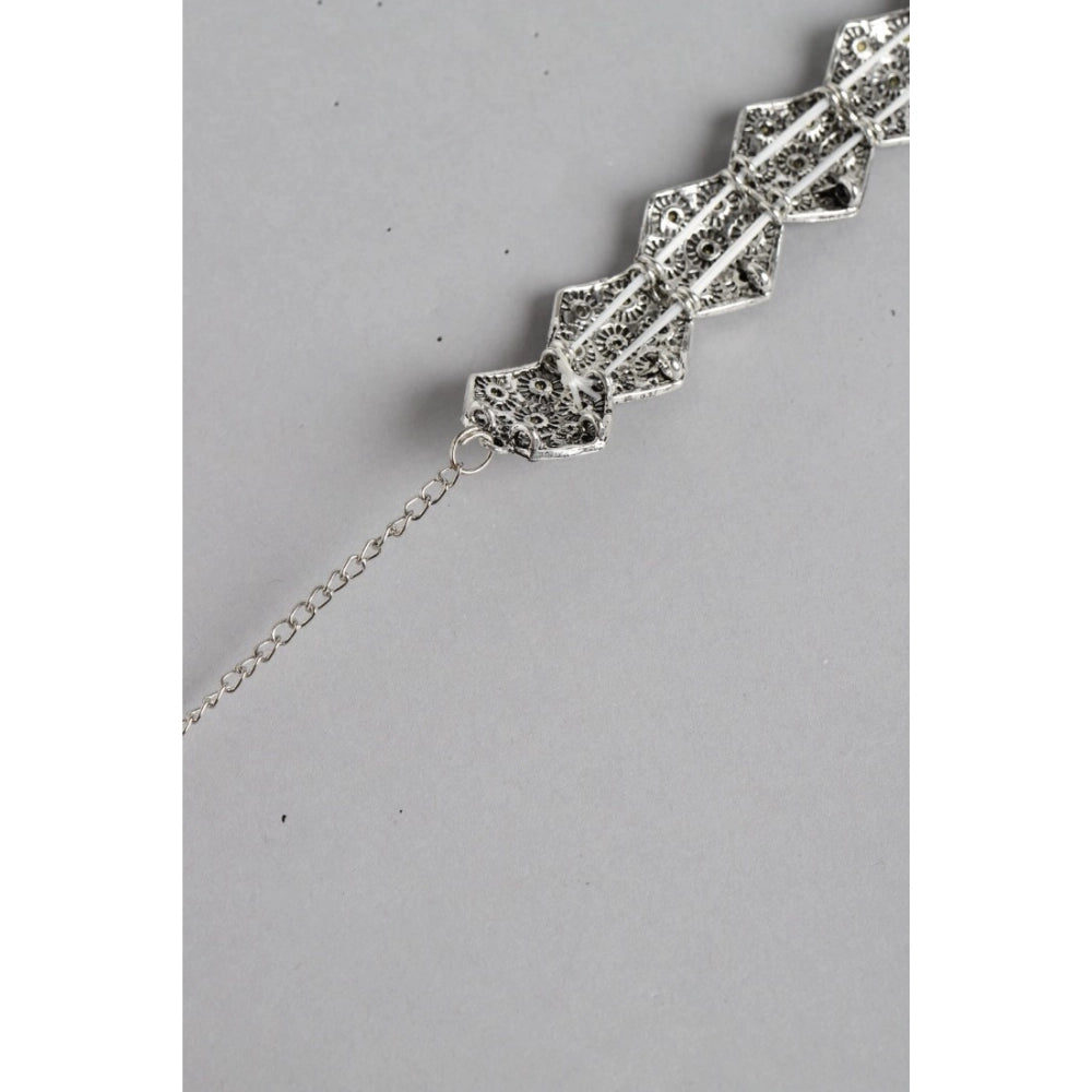 Generic Women's Rose Gold Plated Alloy Choker (Silver & Black)