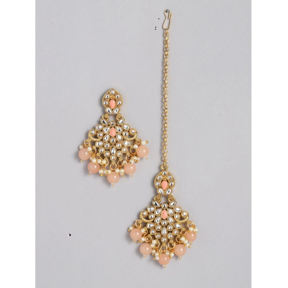 Generic Women's Rose Gold Plated Alloy Necklace & Earings Set (Pink)