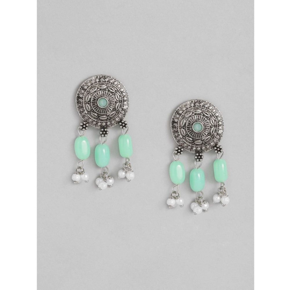 Generic Women's Rose Gold Plated Alloy Necklace & Earings Set (Light Green)