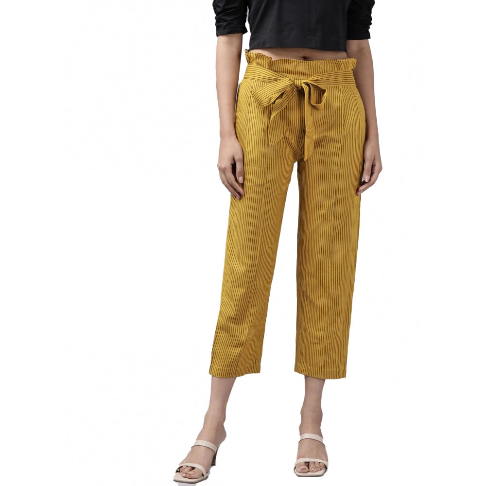 Women's Casual Printed Cotton Flex Trouser Pant (Mustard)