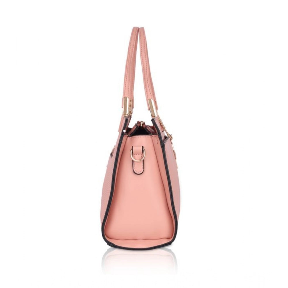 Generic Women's Faux Leather Textured Adjustable Long Belt Handbag (Pink)