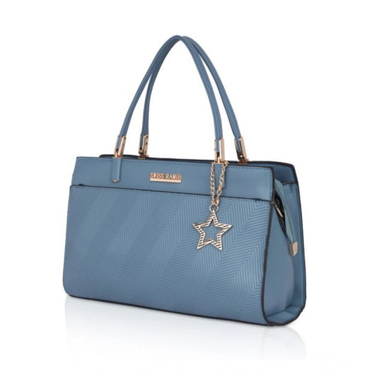 Women's Faux Leather Textured Adjustable Long Belt Handbag (Blue)