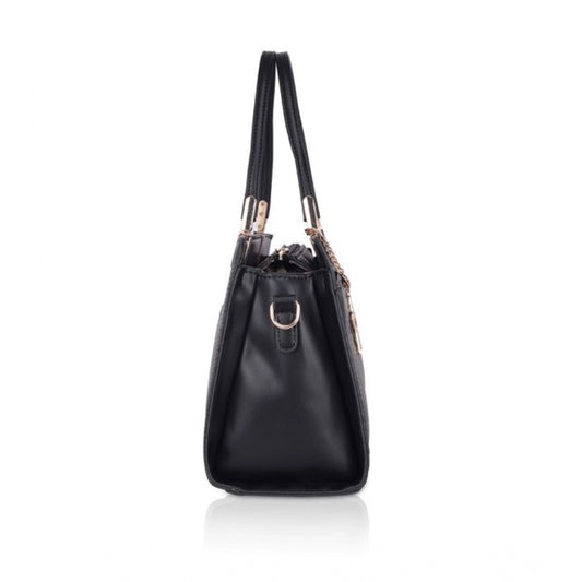 Women's Faux Leather Textured Adjustable Long Belt Handbag (Black)