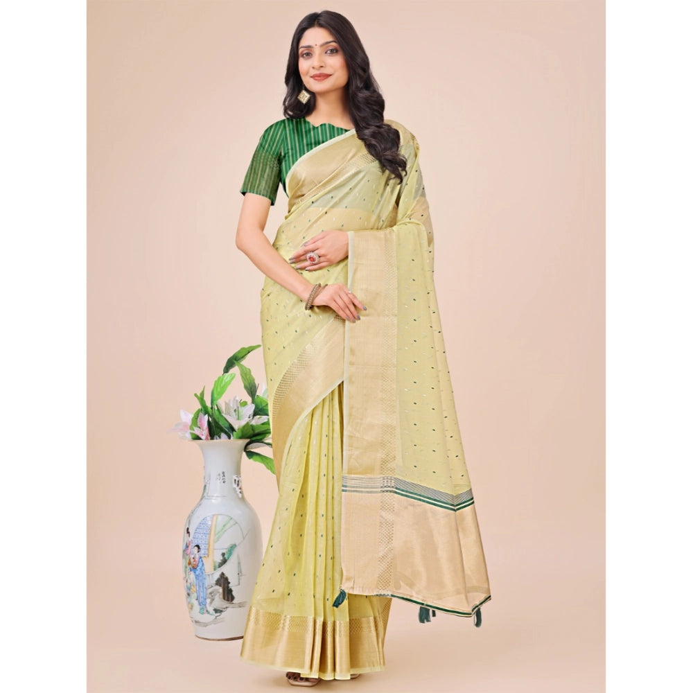 Generic Women's Organza Printed Saree With Unstitched Blouse 5.5Mtr (Light Green)