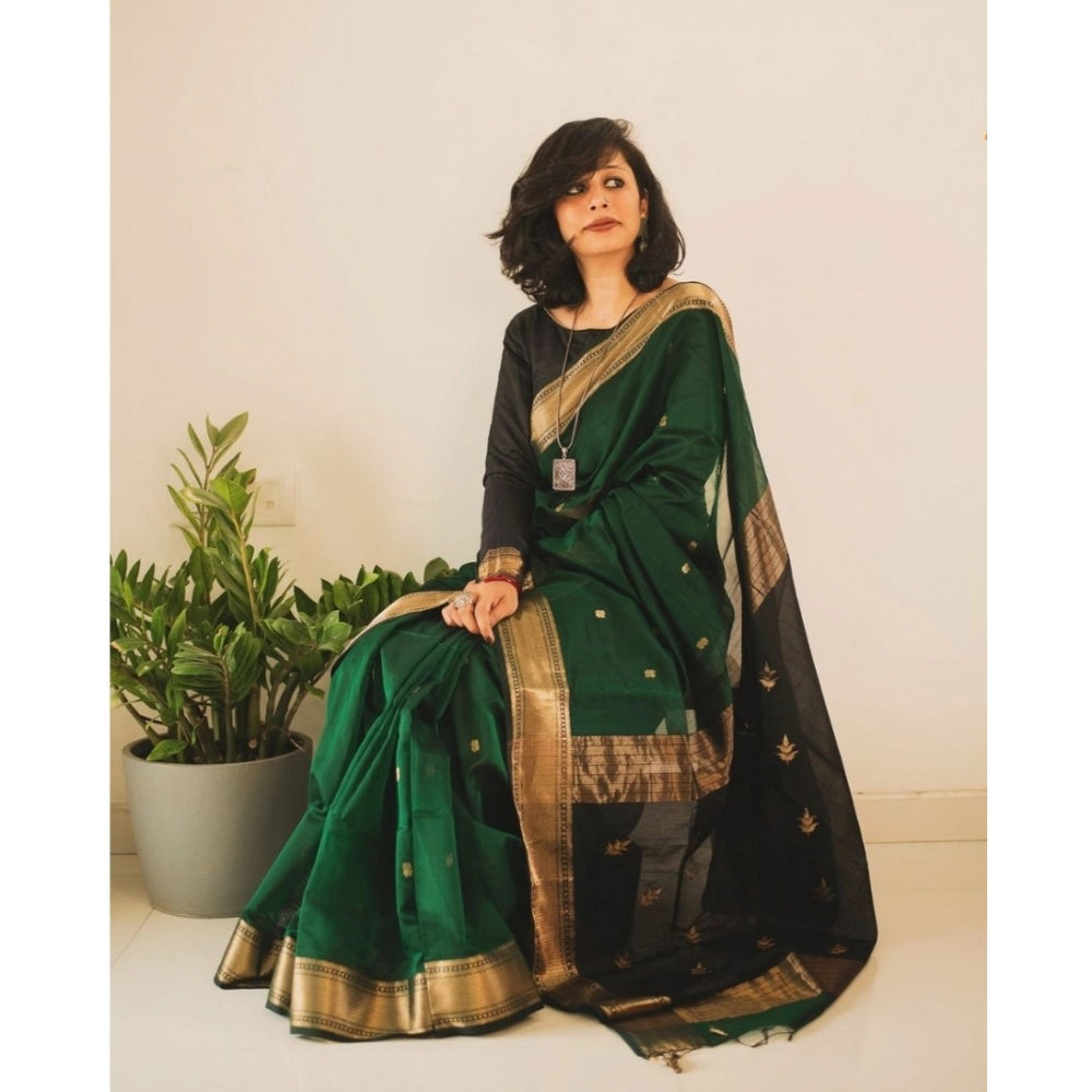 Women's Silk Printed Saree With Unstitched Blouse 5.5Mtr (Dark Green)