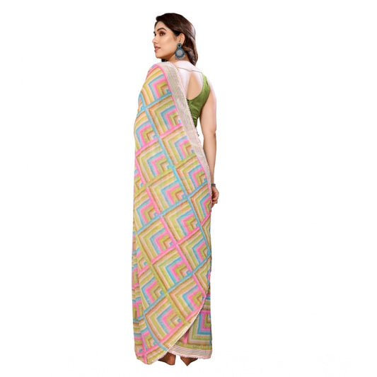 Generic Women's Small Lace Georgette Printed Ready-to-Wear Saree With Unstitched Blouse 5.5 Mtr (Green)