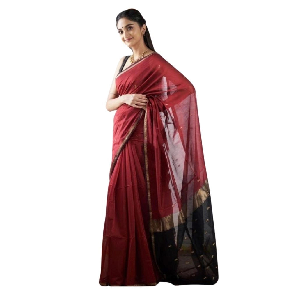 Generic Women's Cotton Printed Saree With Unstitched Blouse 5.5Mtr (Red)