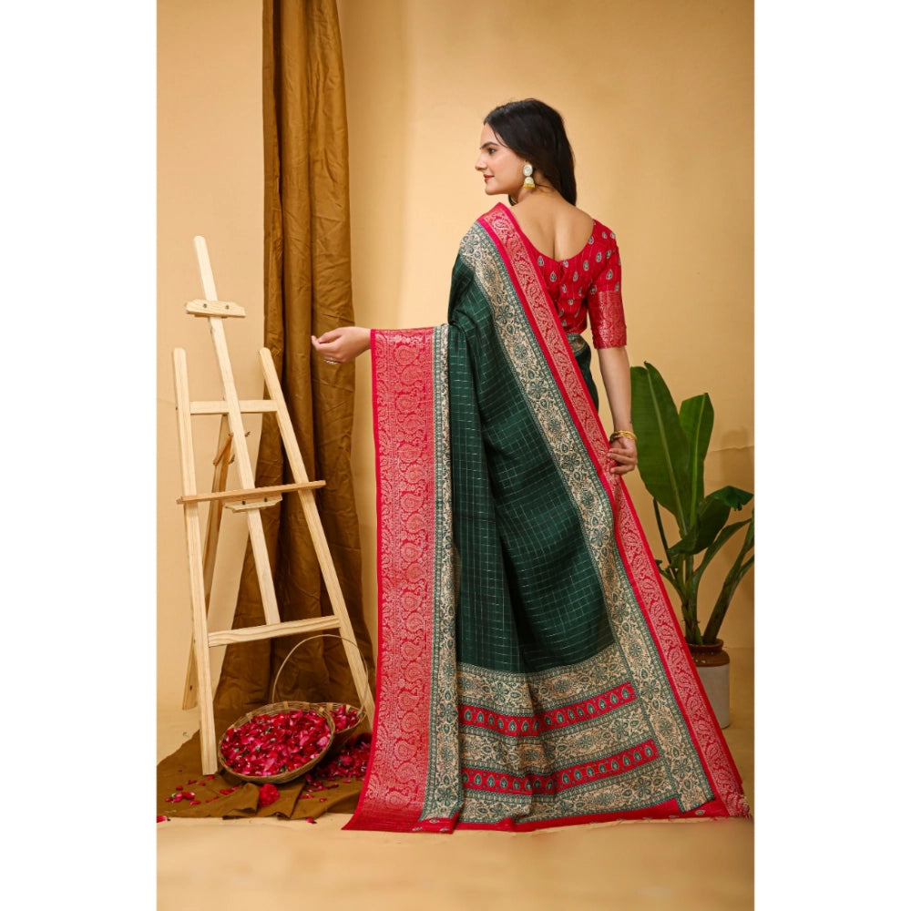 Generic Women's Soft Dola Cotton Kalamkari Printed Saree With Unstitched Blouse 5.5Mtr (B.Green)