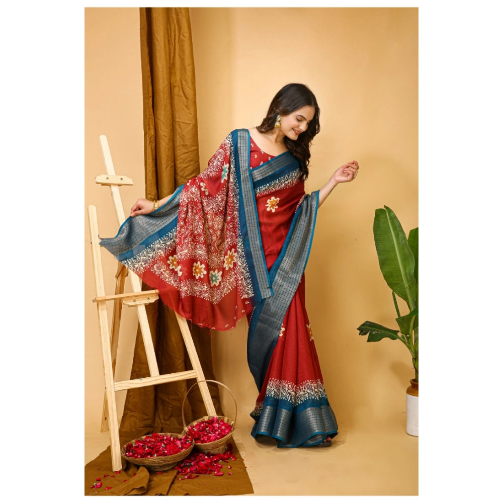 Women's Soft Blooming Marshmallow Fabric Kalamkari Printed Saree