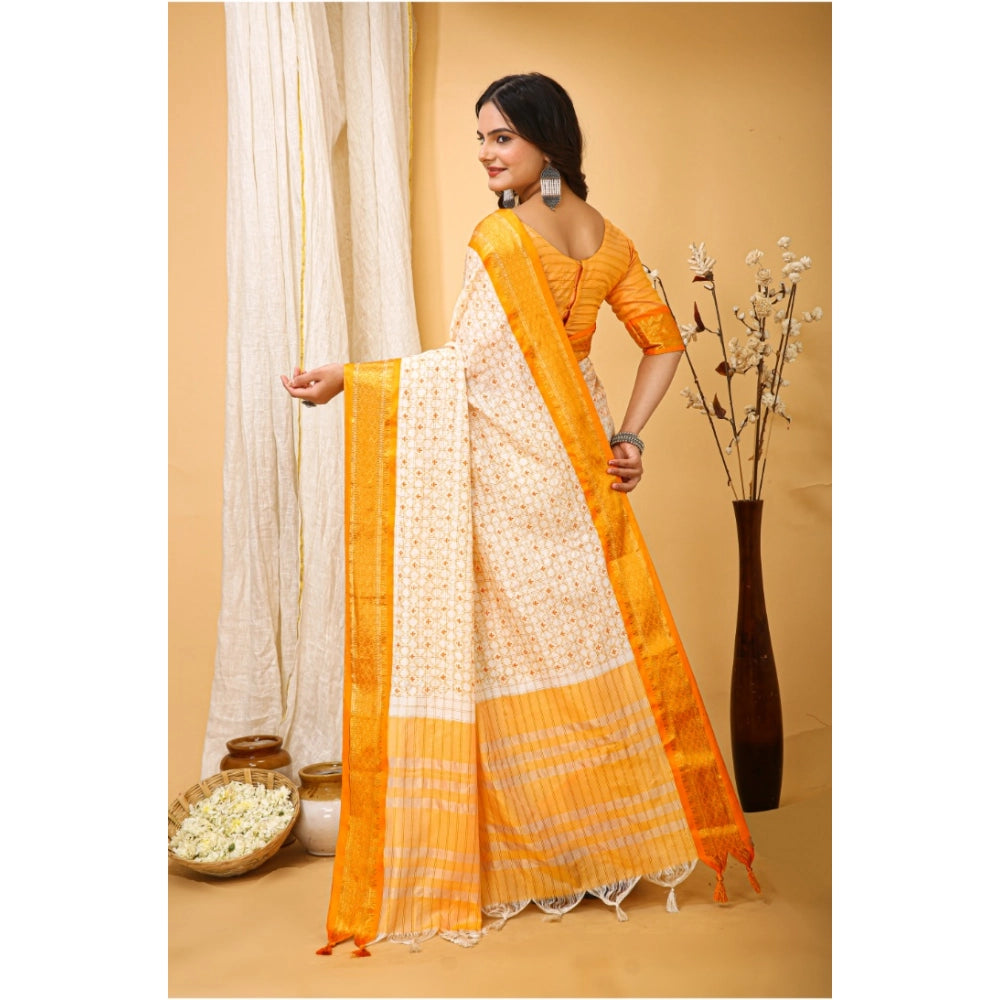 Generic Women's Soft Cotton Silk Printed Saree With Unstitched Blouse 5.5Mtr (Yellow)