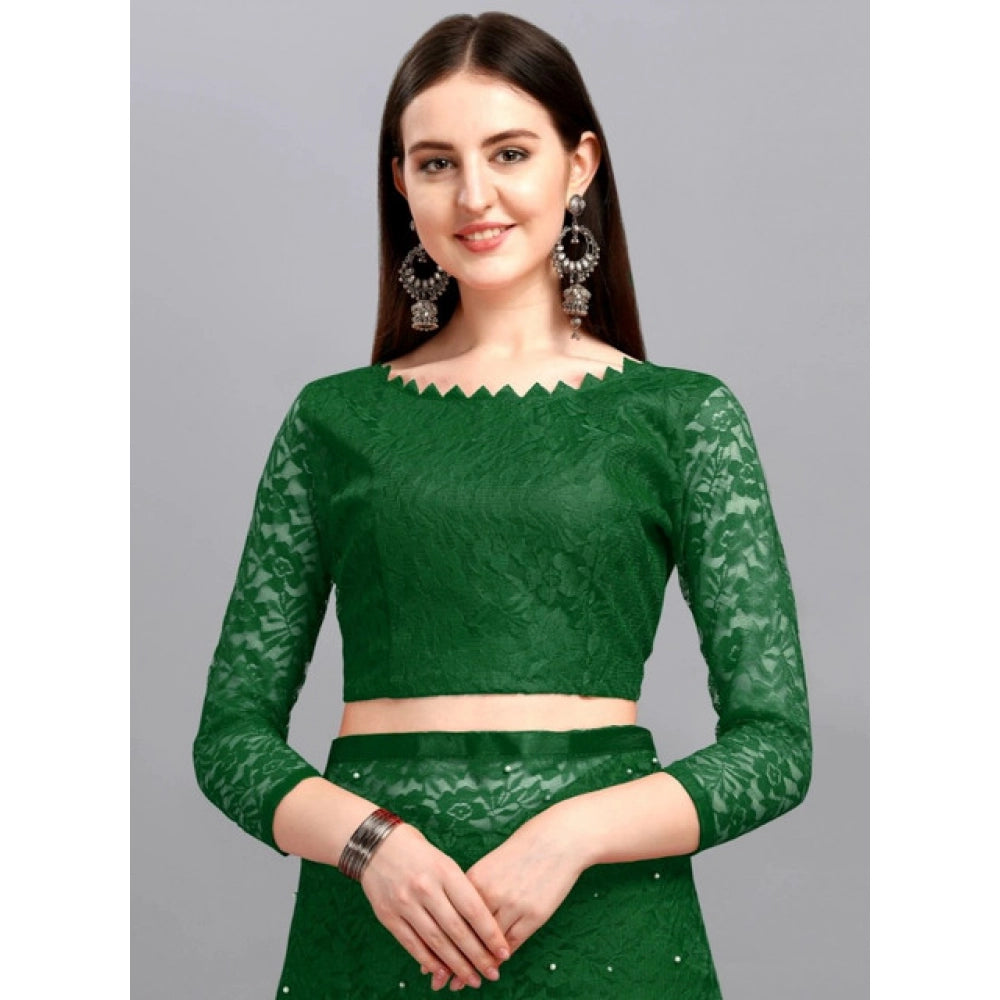 Generic Women's Net Self Design Saree With Unstitched Blouse 5.5Mtr (Green)