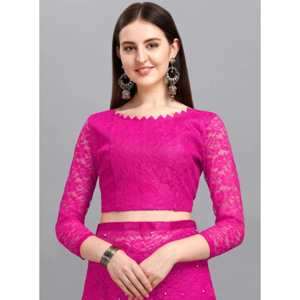 Generic Women's Net Self Design Saree With Unstitched Blouse 5.5Mtr (Rani)