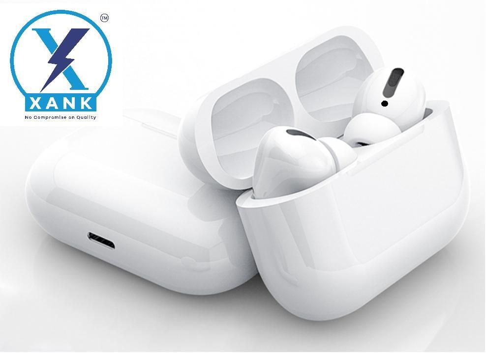 White wireless earbuds in charging case