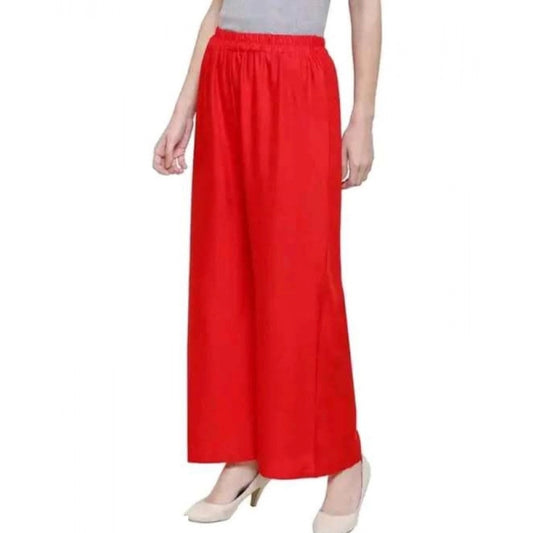 Women's Casual Rayon Solid Ankle Length Palazzo (Red, Free Size)