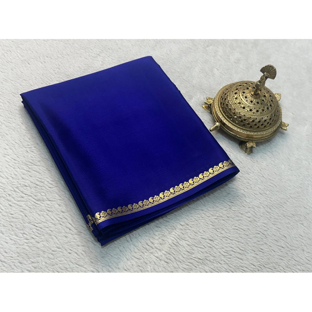 Generic Women's Crepe Chit Pallu Solid Saree With Unstitched Blouse 5.5Mtr (Navy Blue)