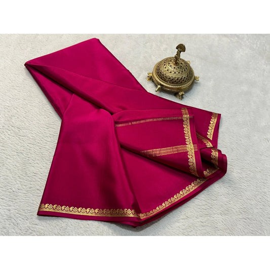 Pink Crepe Chit Pallu Solid Saree