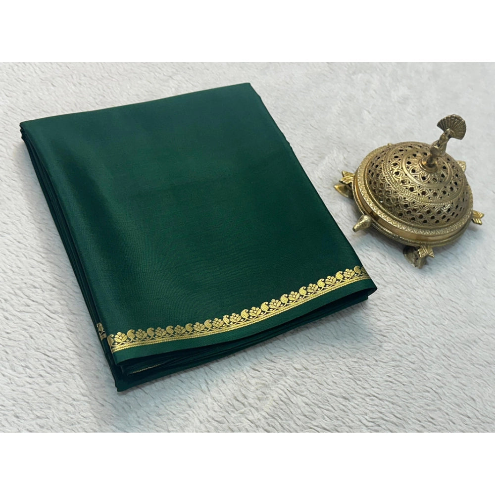 Generic Women's Crepe Chit Pallu Solid Saree With Unstitched Blouse 5.5Mtr (Green)
