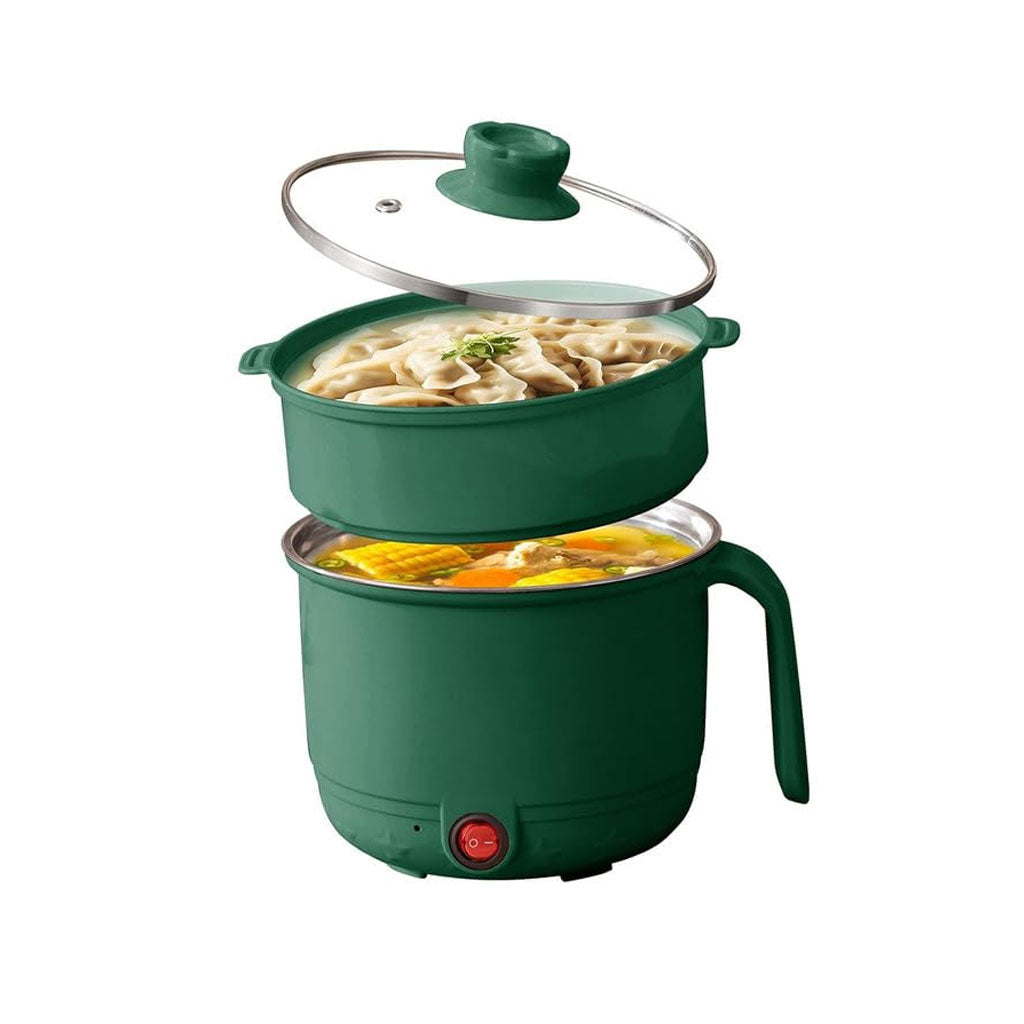 Green electric hot pot with dumplings