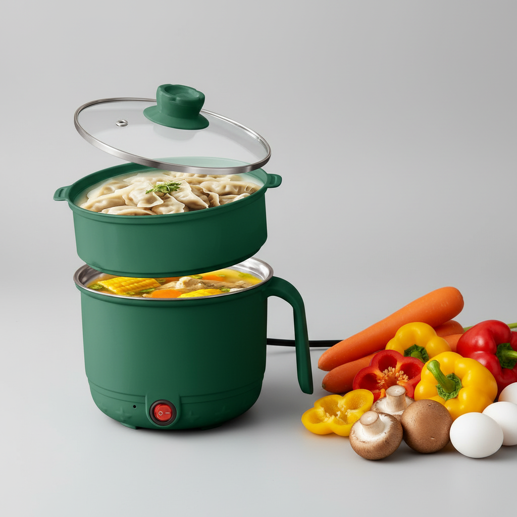 Multipurpose Electric Cooking Pot Kettle with Glass Lid Noodle Maker, Egg Boiler, Vegetable and Rice & Pasta PorridgeTravel Cookers and Steamer