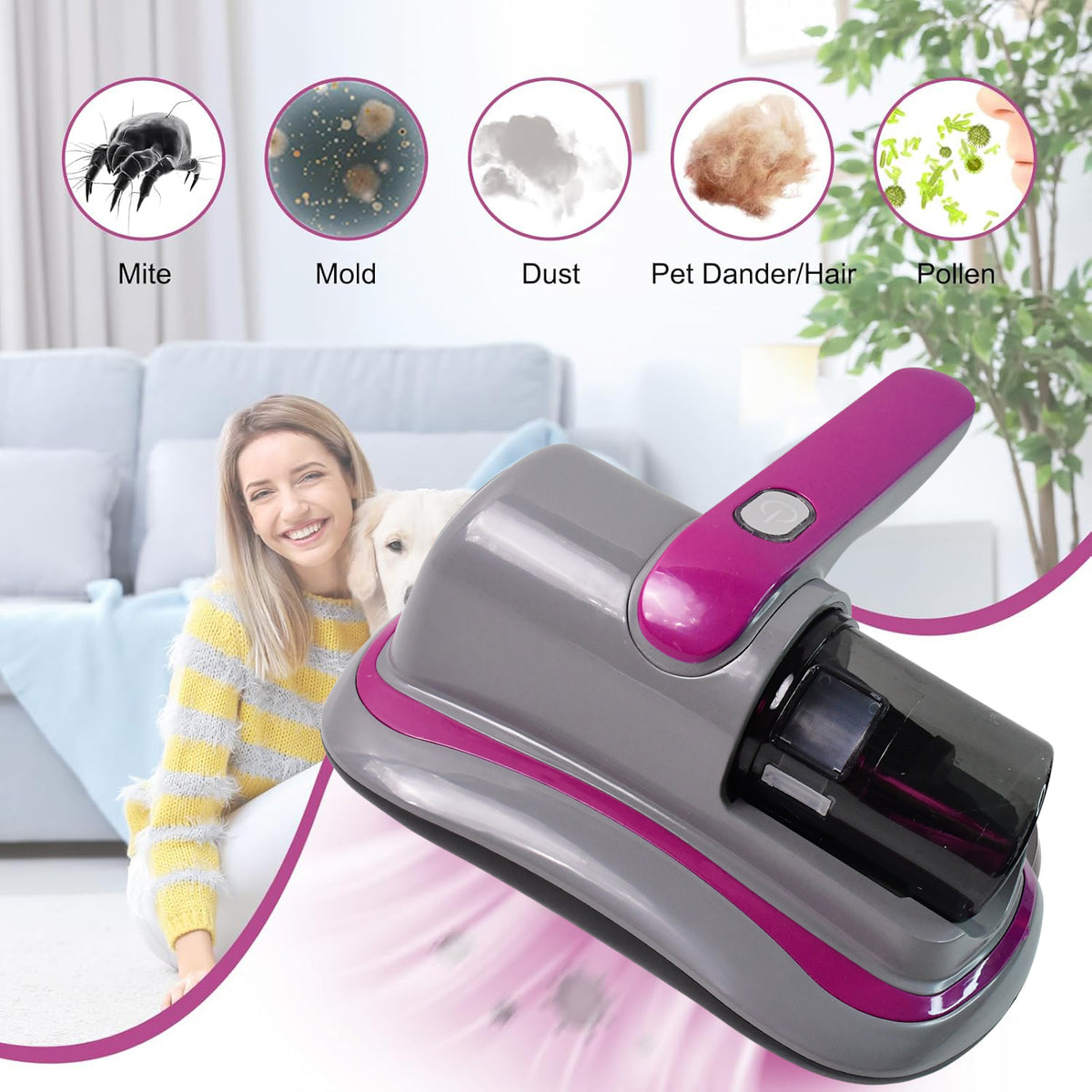 0227 Powerful Suction Portable Handheld Vacuum Cleaner - Low Noise Vacuum Cleaner For Bed - Cordless Vacuum Cleaner For Car Seat Crevices Pillows Mattresses Sofas Wireless Anti Dust And Mite Cleaner