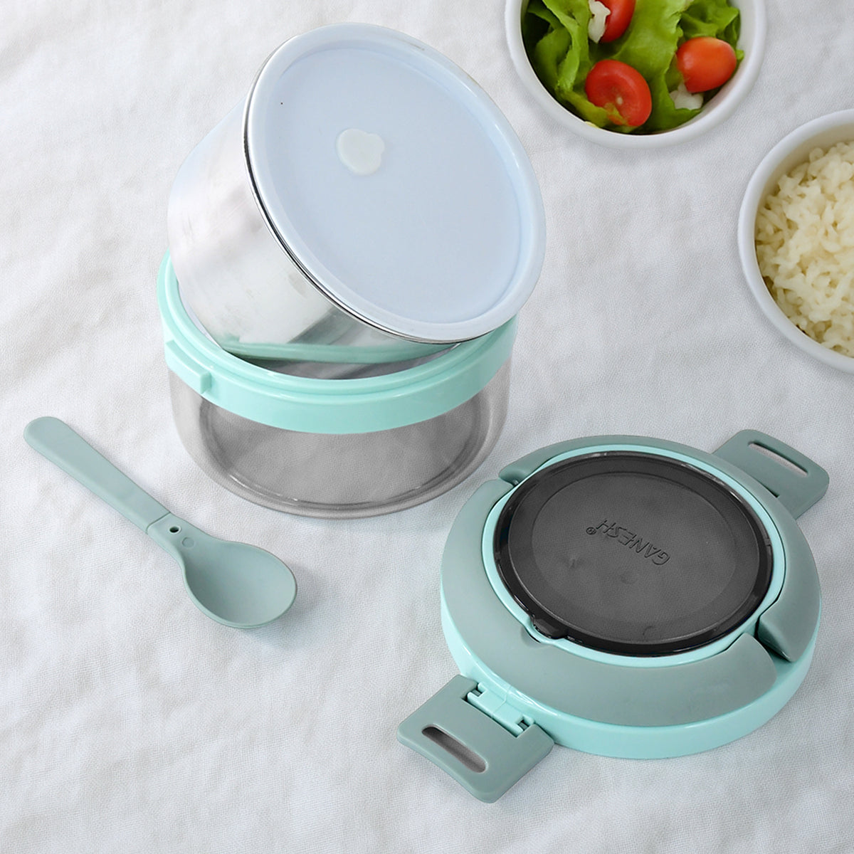 Ganesh Tiara 400ml Stainless Steel Insulated Lunch Box With Leakproof Lid Folding Spoon