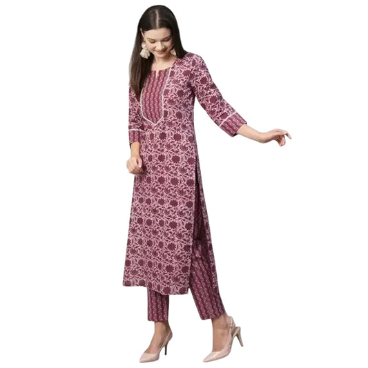 Floral Printed Women Cotton Women Kurta With Pant