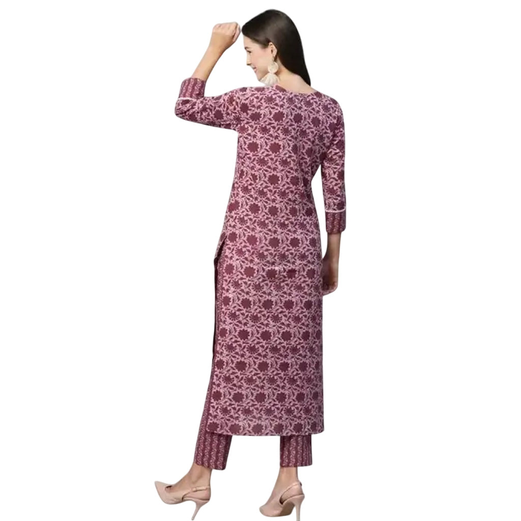 Floral Printed Women Cotton Women Kurta With Pant (2 Psc Set)