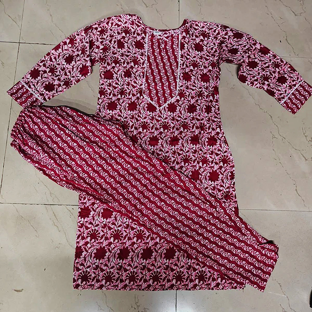 Floral Printed Women Cotton Women Kurta With Pant (2 Psc Set)