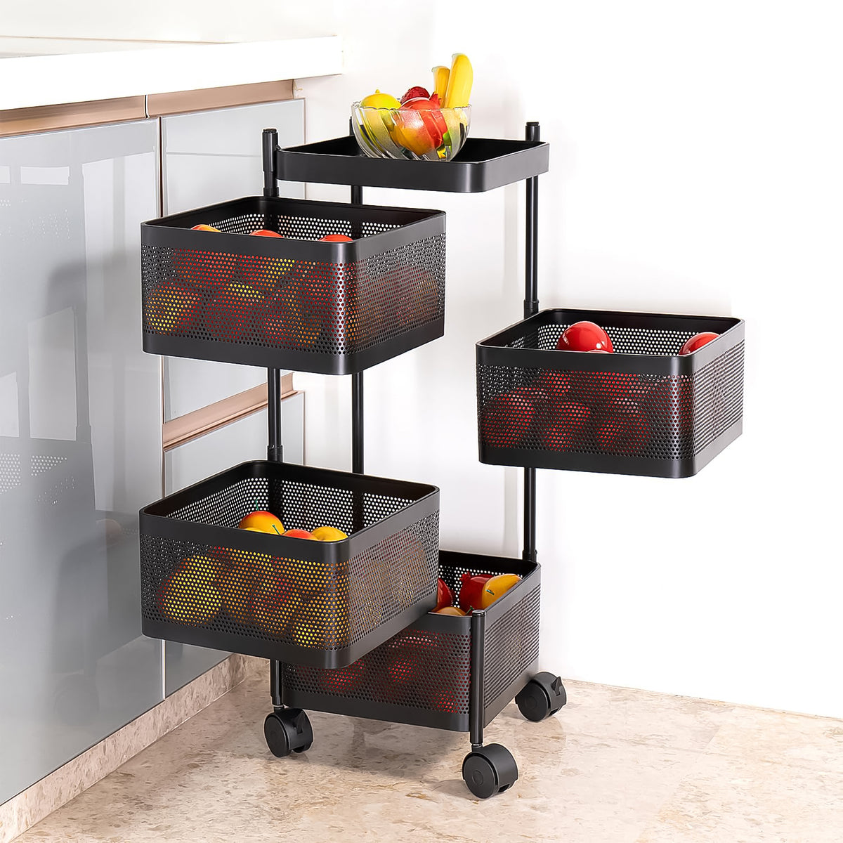 Metal Square High Quality Kitchen Trolley With Wheels (4 Layer 1 Pc)