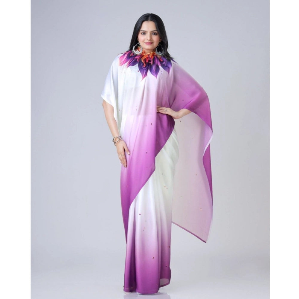 Generic Women's Soft Crepe Silk Printed Ready To Wear Saree With Unstitched Blouse 5.5Mtr (Purple)
