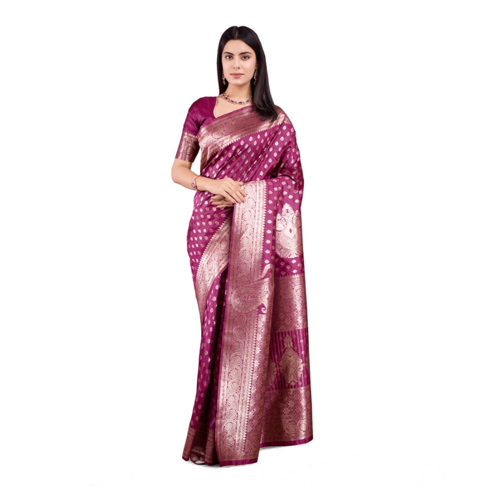 Generic Women's Banarasi Silk Printed Saree With Unstitched Blouse 5.5Mtr (Wine)