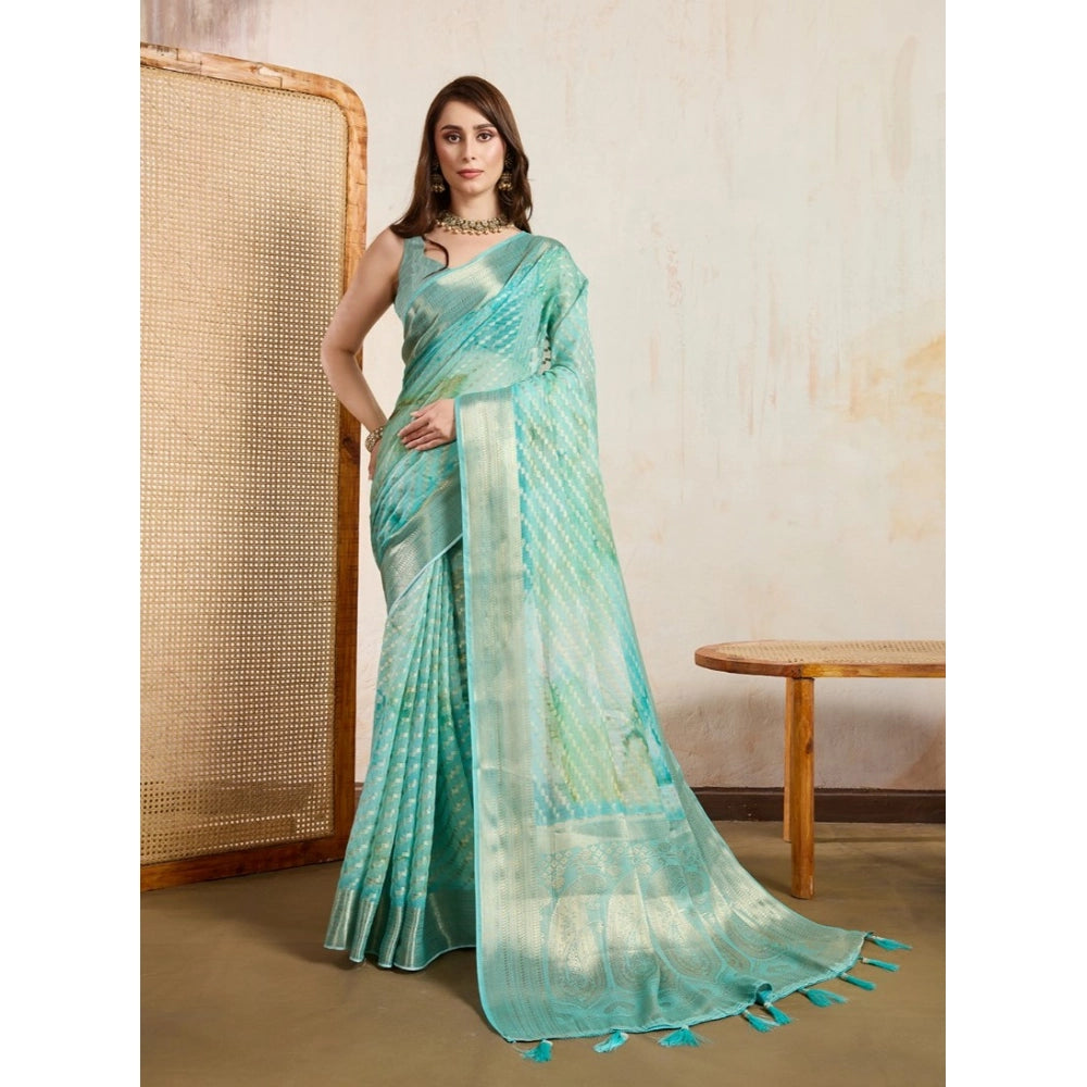 Generic Women's Viscose Printed Saree With Unstitched Blouse 5.5Mtr (Green)