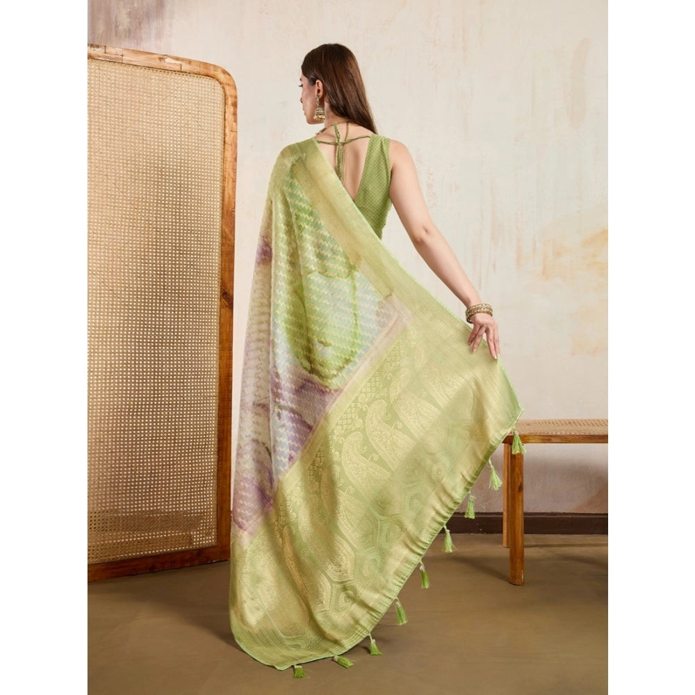 Women's Viscose Printed Saree With Unstitched Blouse 5.5Mtr (Light Green)