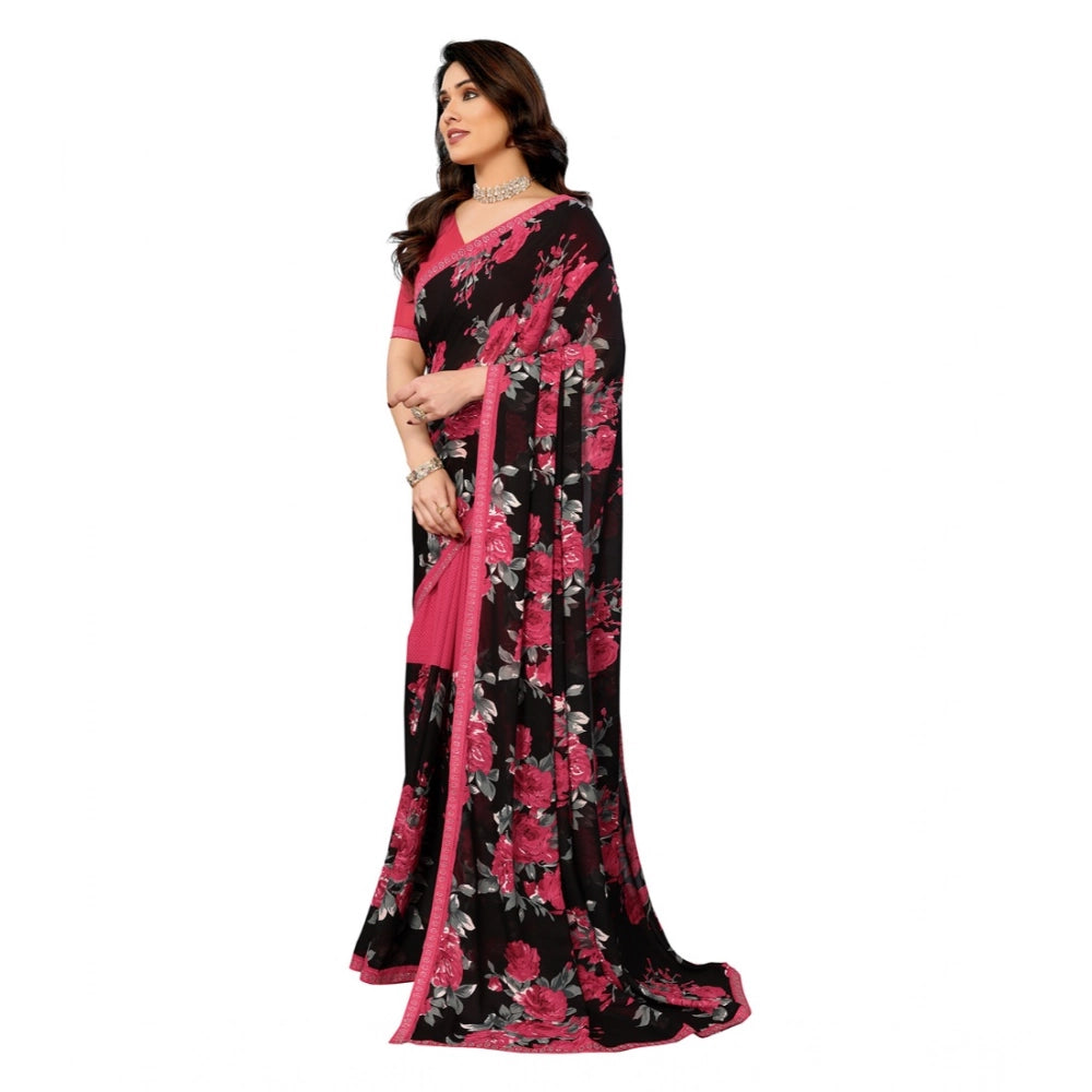 Generic Women's Georgette Printed Saree With Unstitched Blouse 5.5Mtr (Pink)
