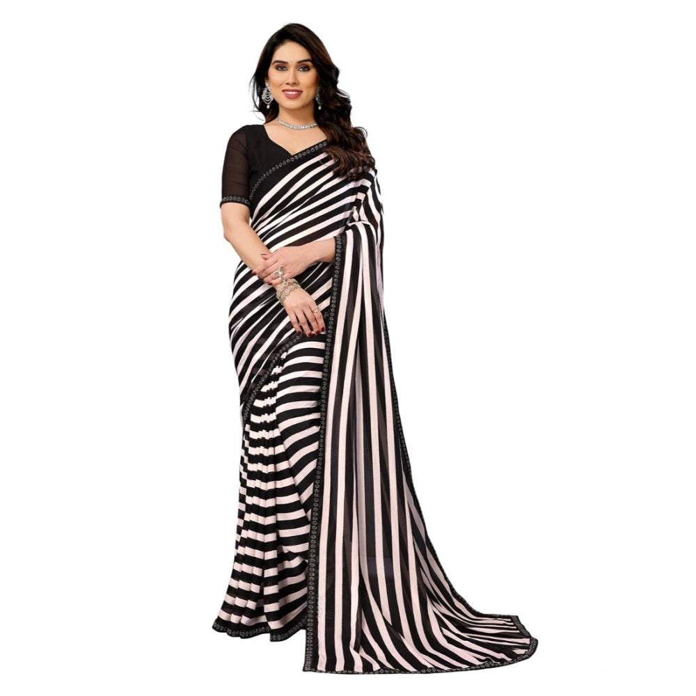 Generic Women's Georgette Printed Saree With Unstitched Blouse 5.5Mtr (Black)