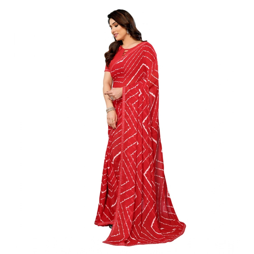 Generic Women's Georgette Printed Saree With Unstitched Blouse 5.5Mtr (Red)