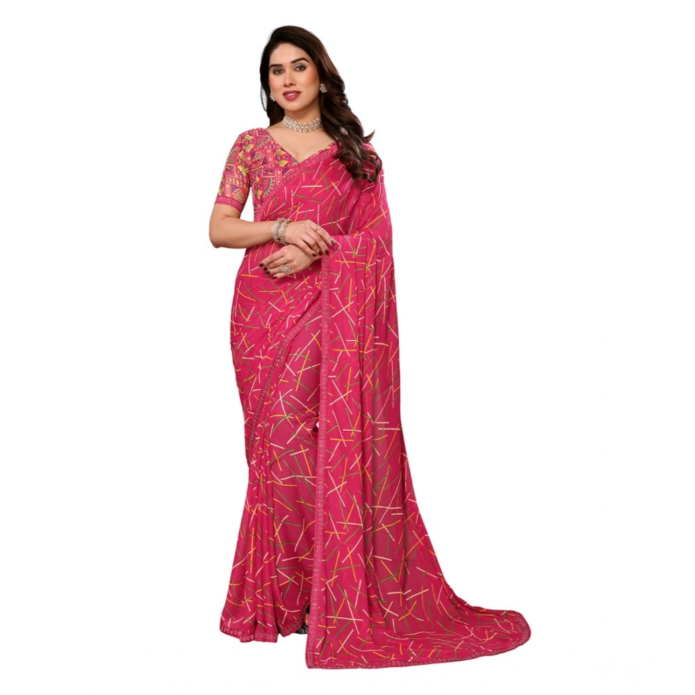 Generic Women's Georgette Printed Saree With Unstitched Blouse 5.5Mtr (Red)