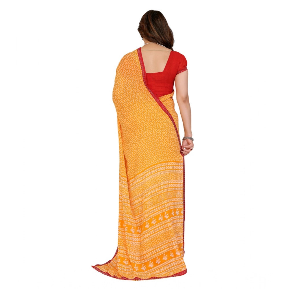Generic Women's Georgette Printed Saree With Unstitched Blouse 5.5Mtr (Yellow)