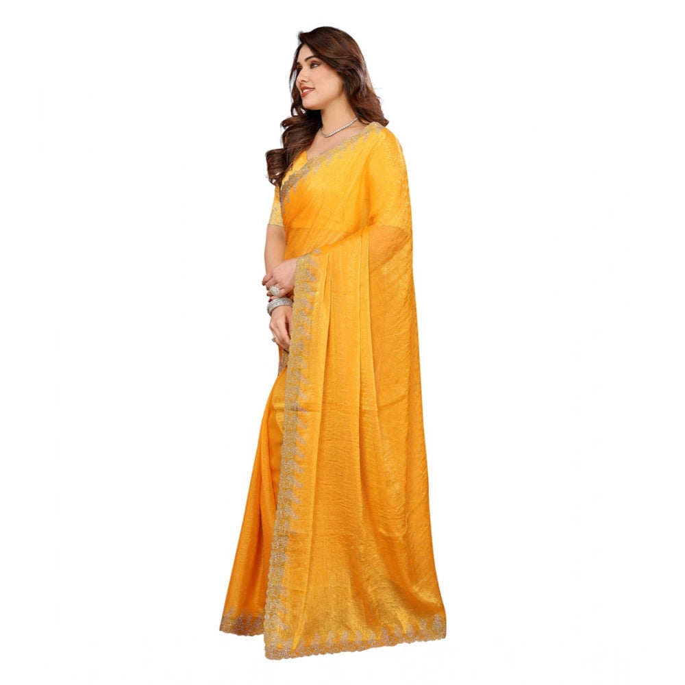 Generic Women's Georgette Printed Saree With Unstitched Blouse 5.5Mtr (Yellow)